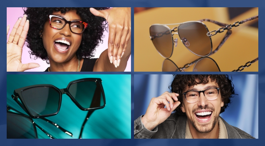 smiling man and woman in colorful glasses